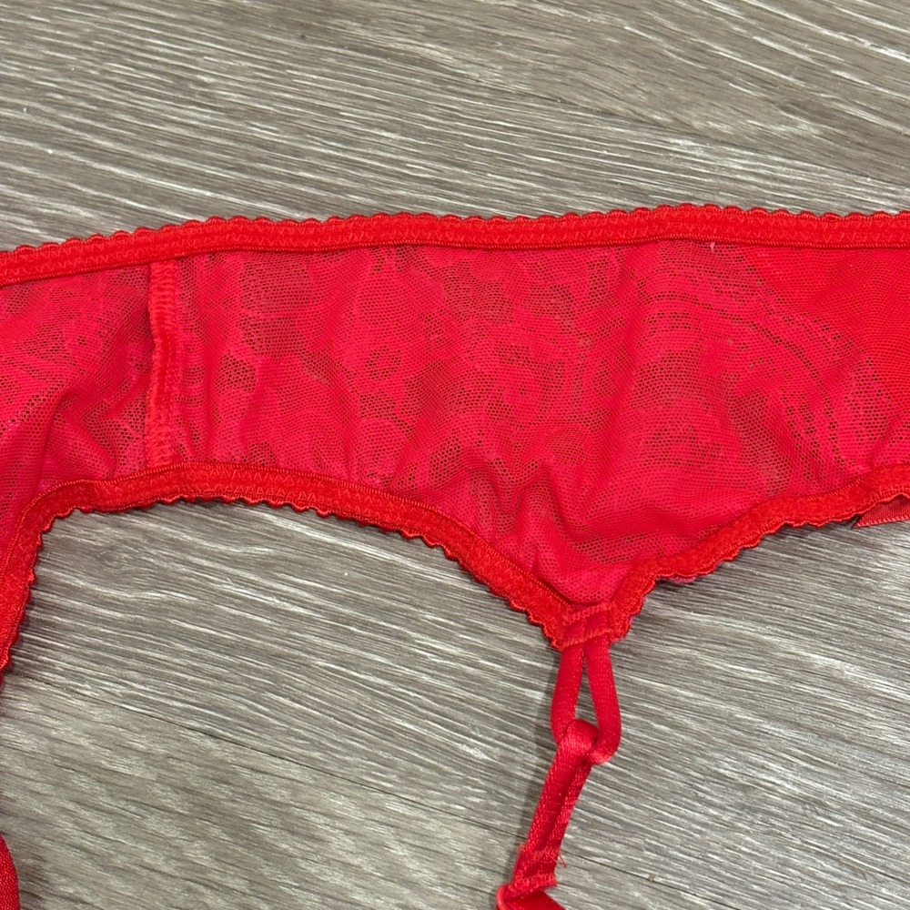 Victoria's Secret Deadstock '10 Red Pink Lace Satin Garter Belt M/L New Coquette - Picture 10 of 13